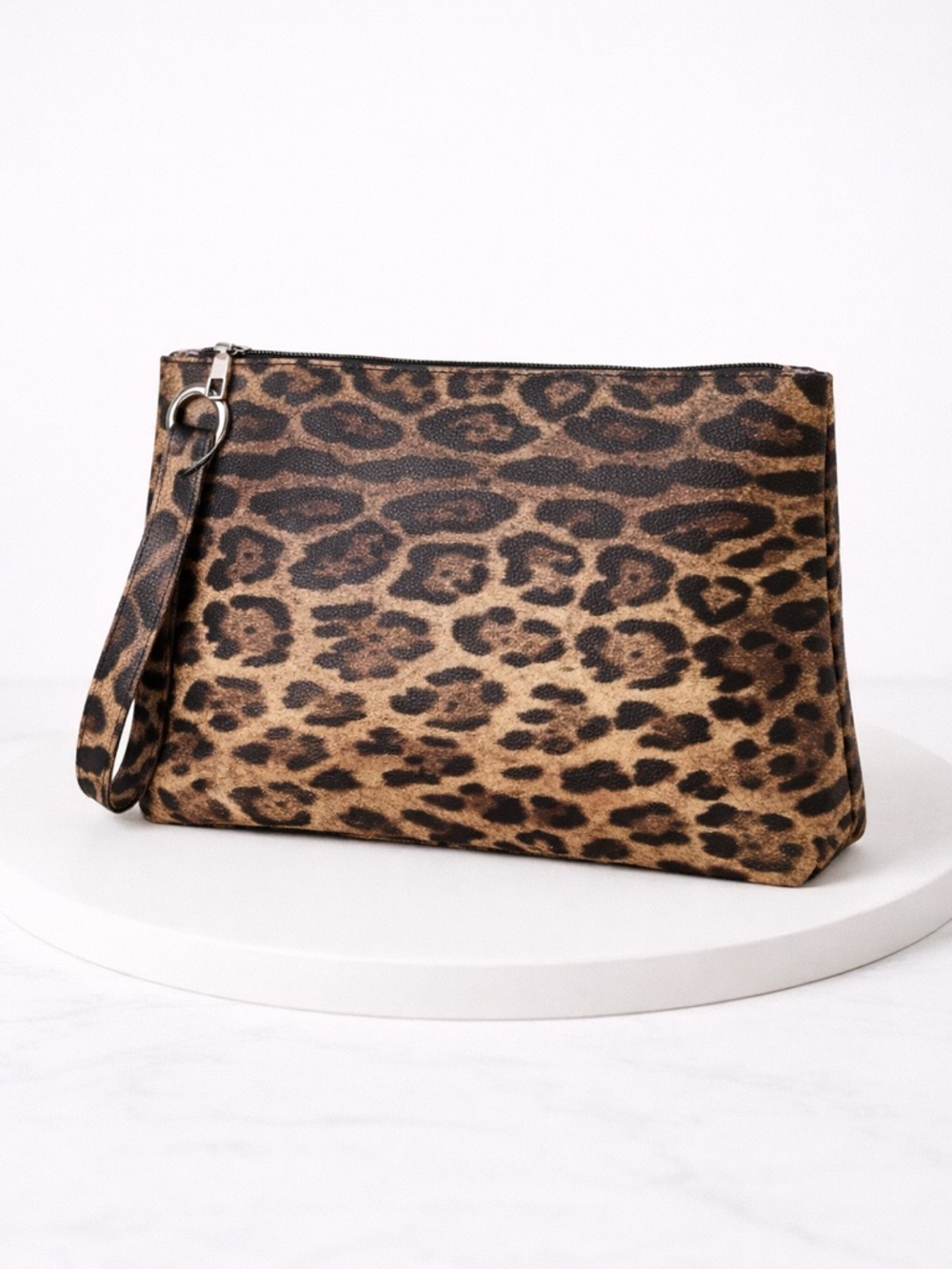 Oversized Leopard Print Wristlet Clutch - Animal Print Brown/ Black